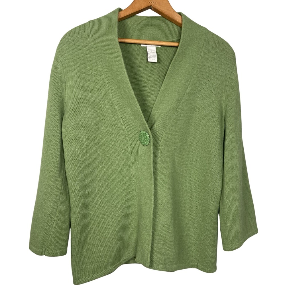 Tweeds Soft Green Angora Lambswool Wool Cardigan 1 Button Sweater Kimono Size S